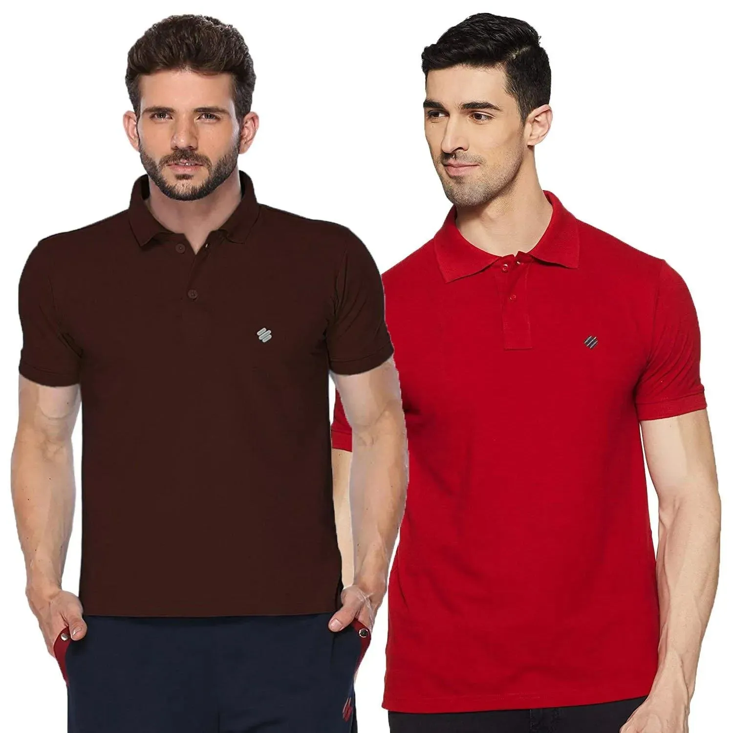 ONN Men's Cotton Polo T-Shirt (Pack of 2) in Solid Coffee-Red colours