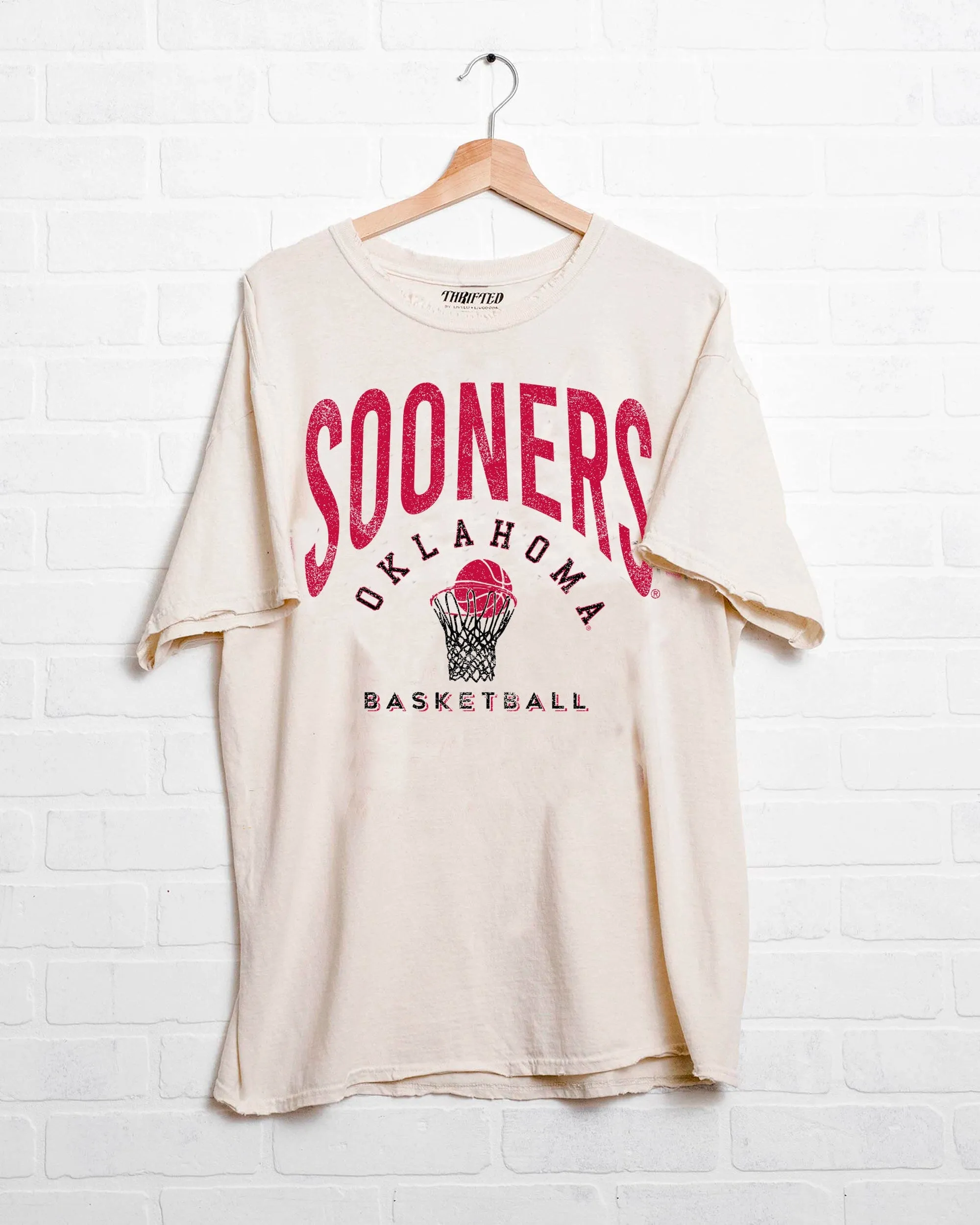 OU Sooners Basketball Athletics Off White Thrifted Tee