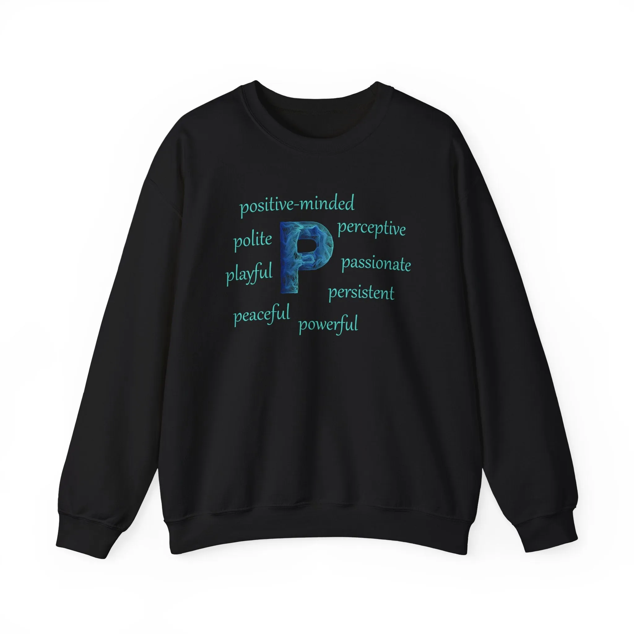 P Alphabet Sweatshirt, Optimistic, Mental Health, Motivational Alphabet Initial "P" Unisex Heavy Blend™ Crewneck Sweatshirt, Self-affirming Sweatshirt