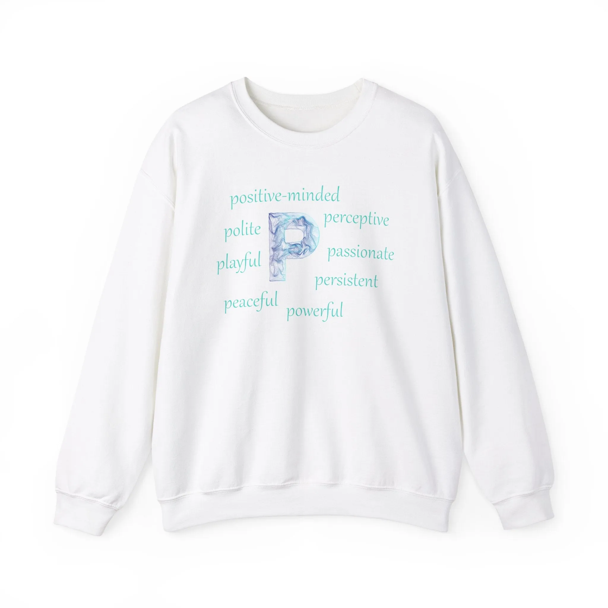 P Alphabet Sweatshirt, Optimistic, Mental Health, Motivational Alphabet Initial "P" Unisex Heavy Blend™ Crewneck Sweatshirt, Self-affirming Sweatshirt