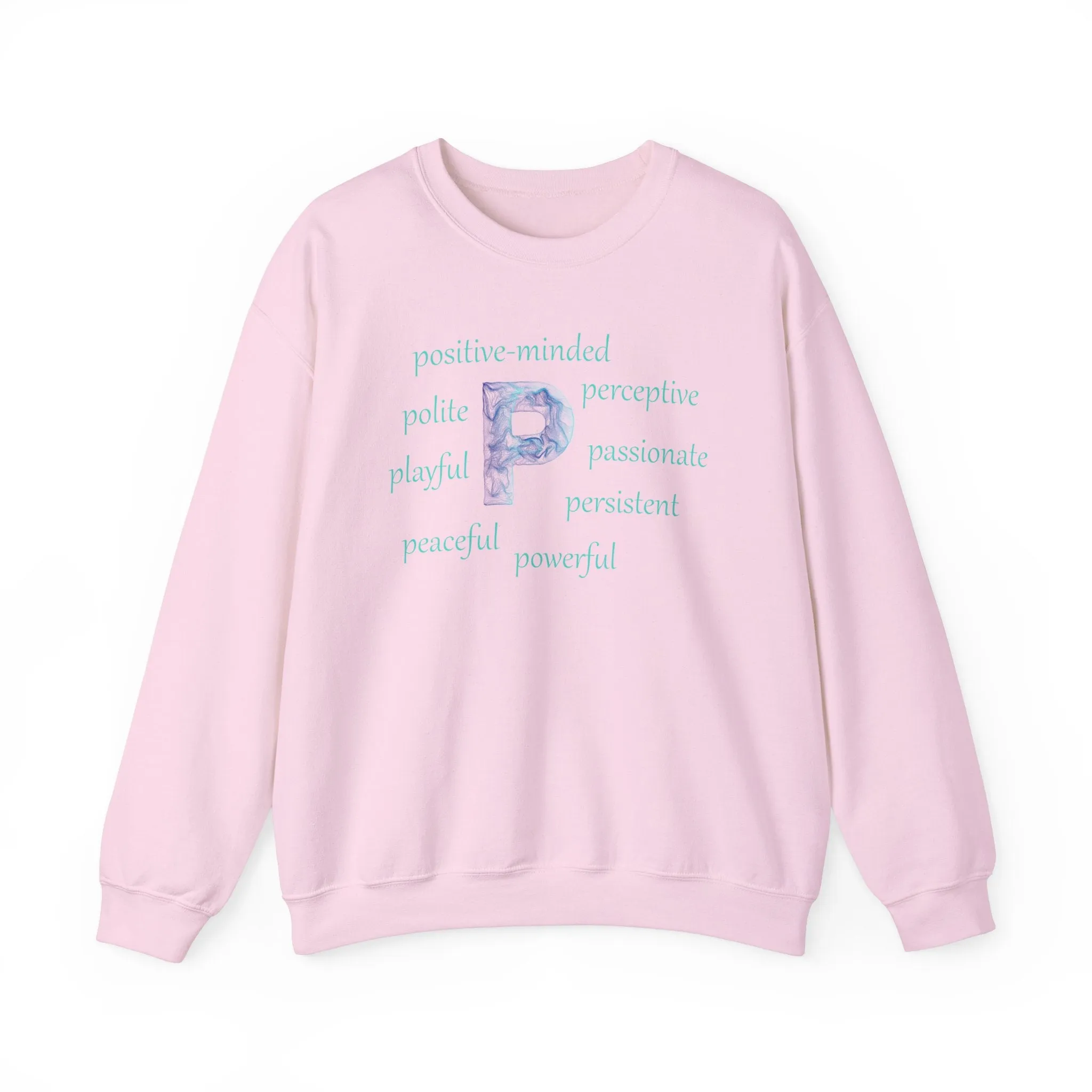 P Alphabet Sweatshirt, Optimistic, Mental Health, Motivational Alphabet Initial "P" Unisex Heavy Blend™ Crewneck Sweatshirt, Self-affirming Sweatshirt