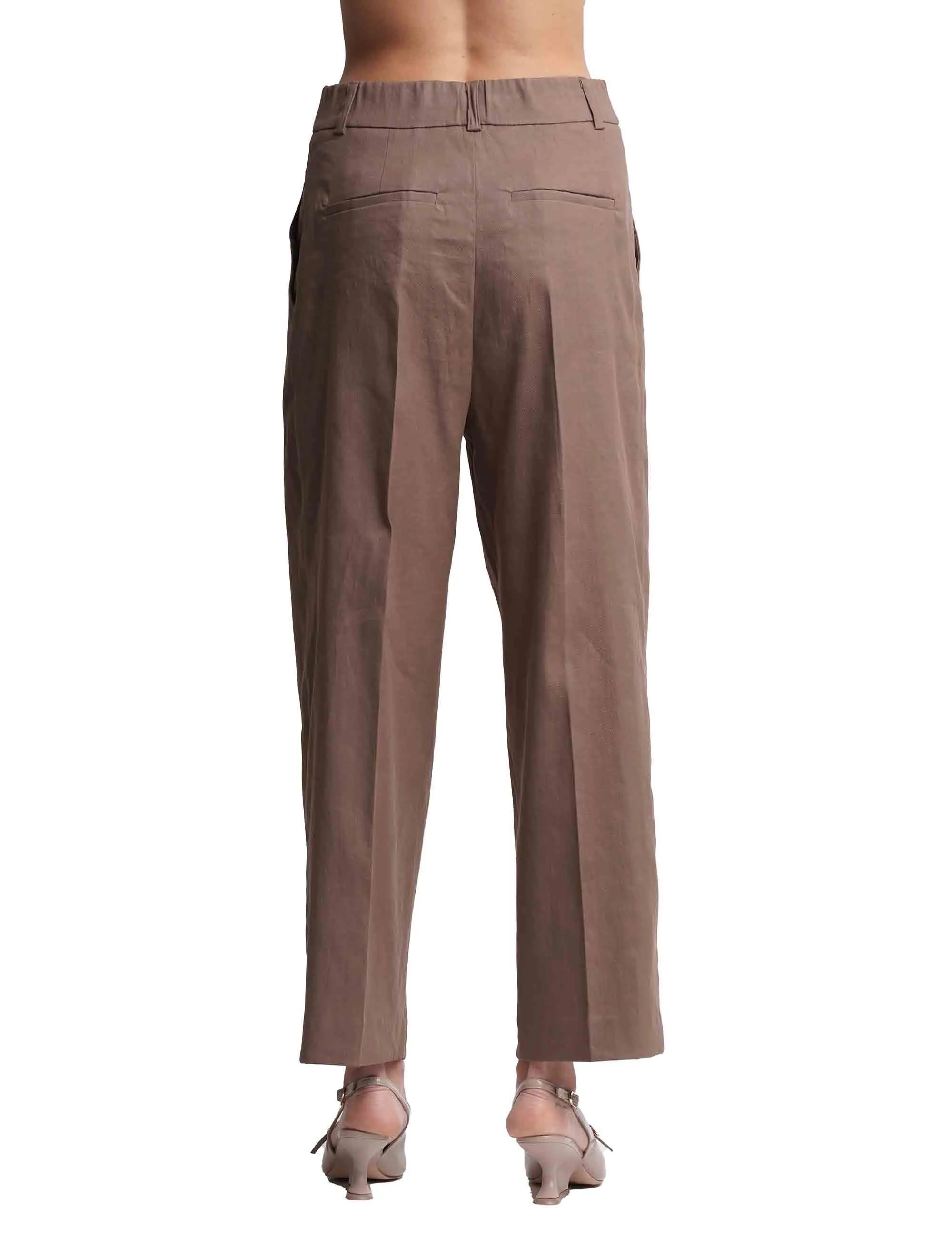 Pantaloni donna Linen in misto lino e cotone marrone