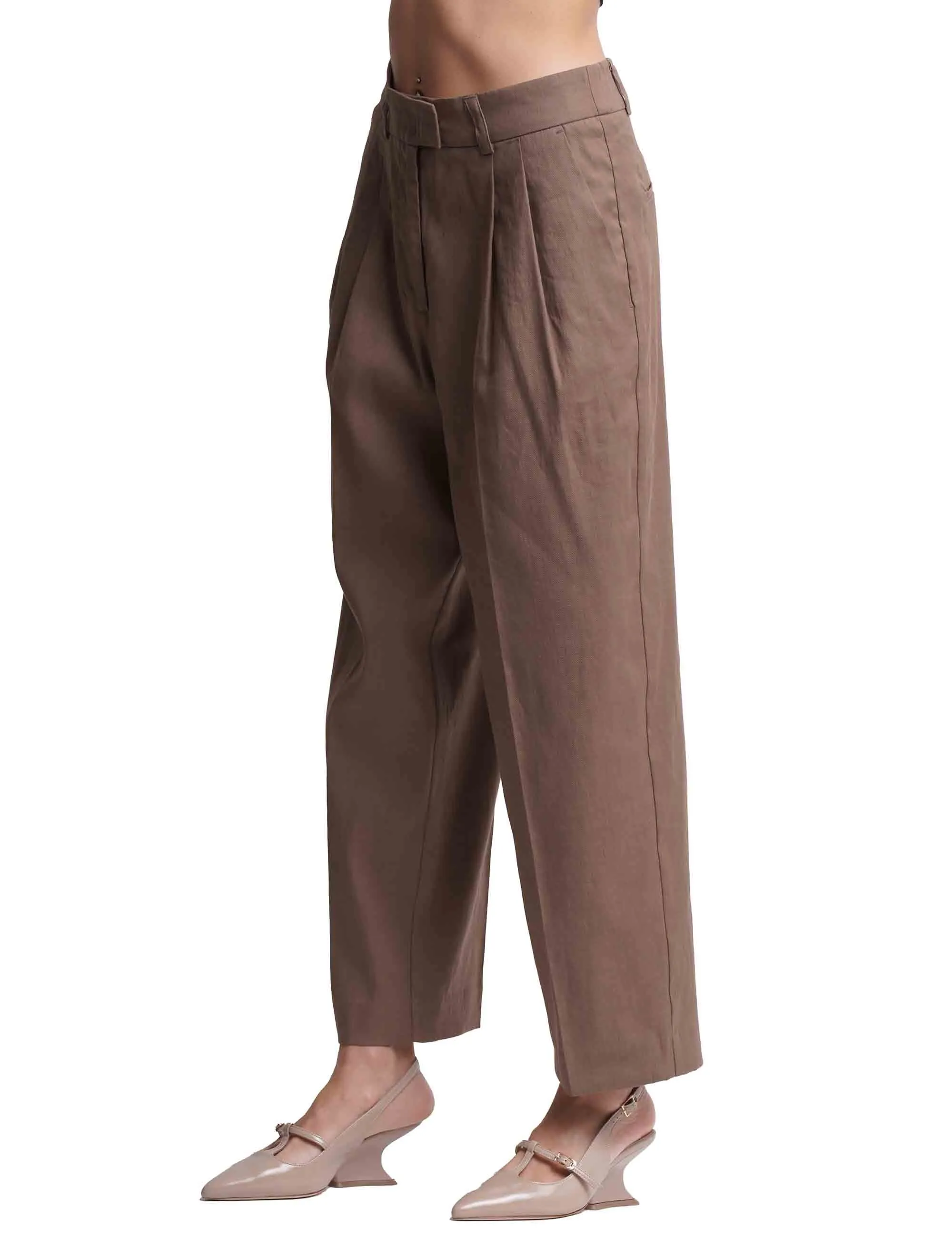 Pantaloni donna Linen in misto lino e cotone marrone