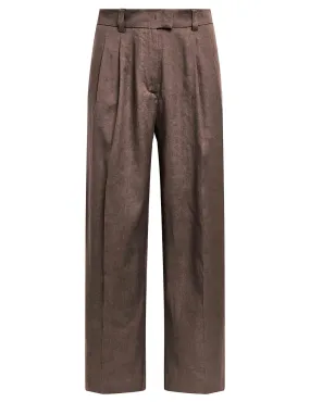 Pantaloni donna Linen in misto lino e cotone marrone