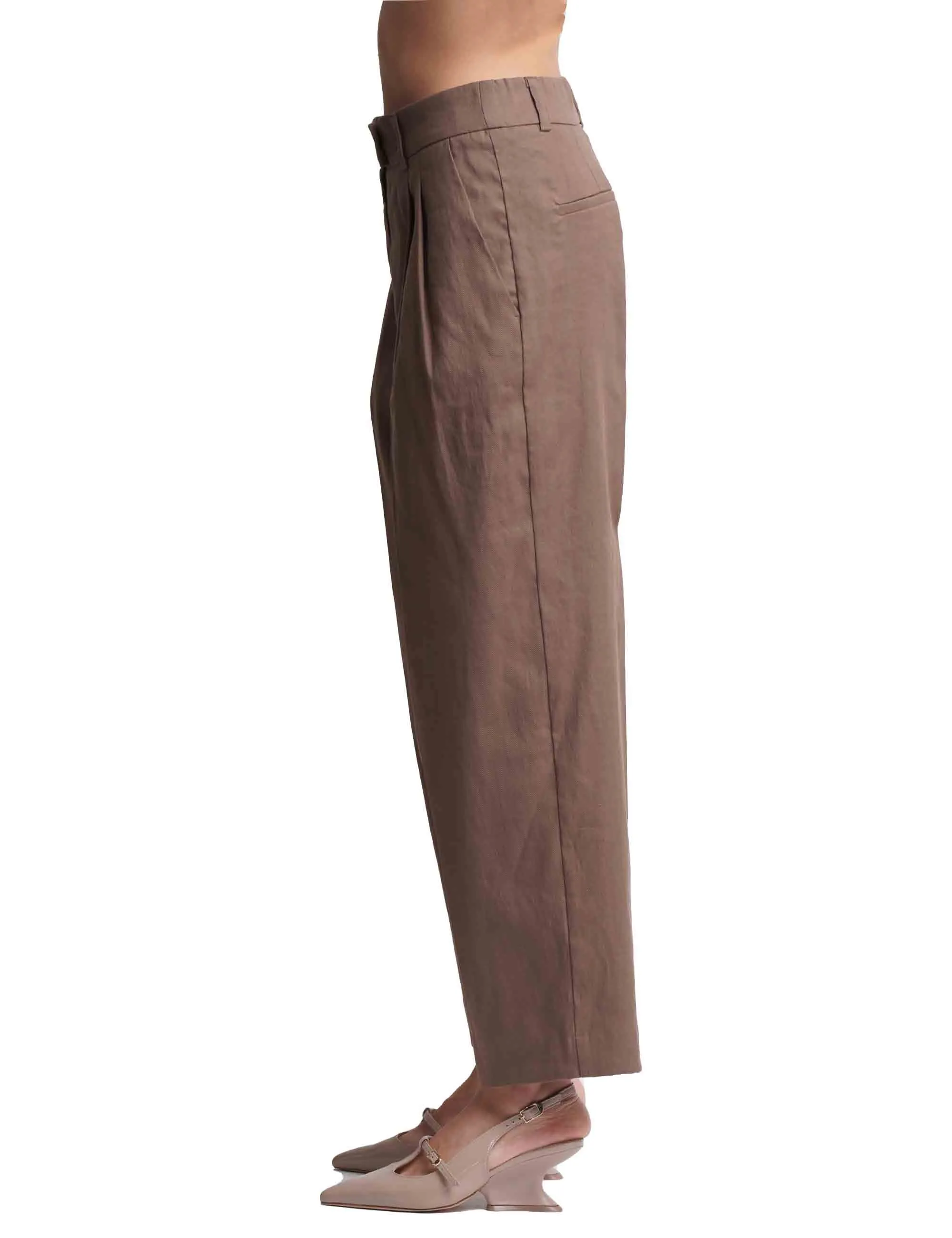 Pantaloni donna Linen in misto lino e cotone marrone