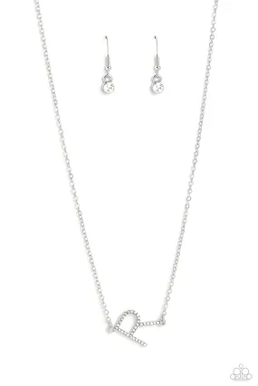 Paparazzi INITIALLY Yours R - White Necklace & Earring Set