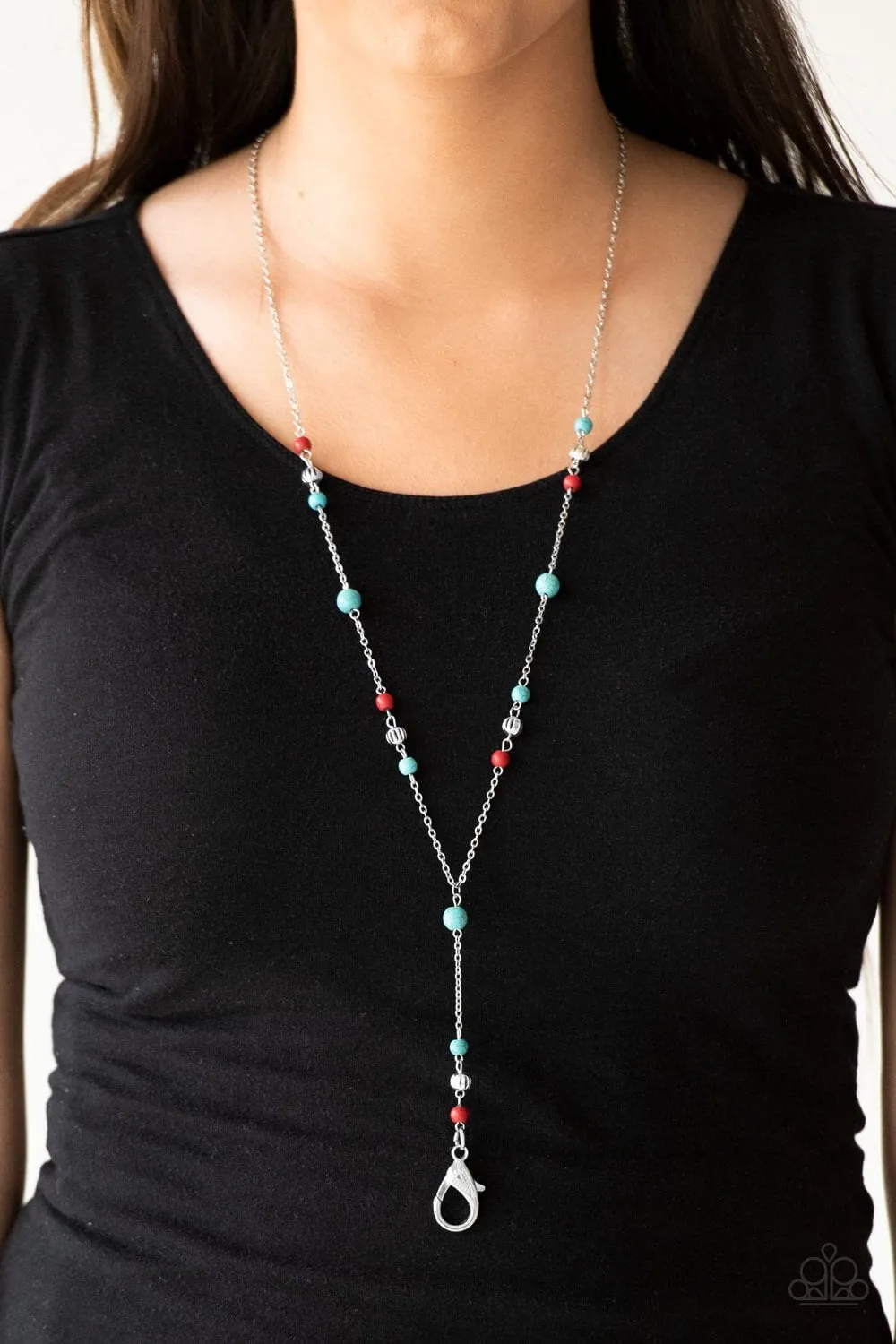 Paparazzi Sandstone Savannah's - Multi Red Blue Lanyard Necklace