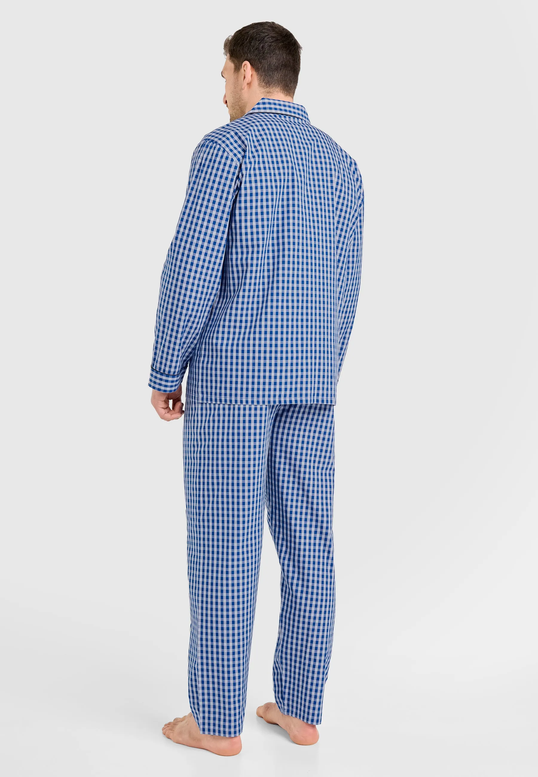 Pijama Hombre Largo Solapa Popelín Cuadros - Azul 1522_38