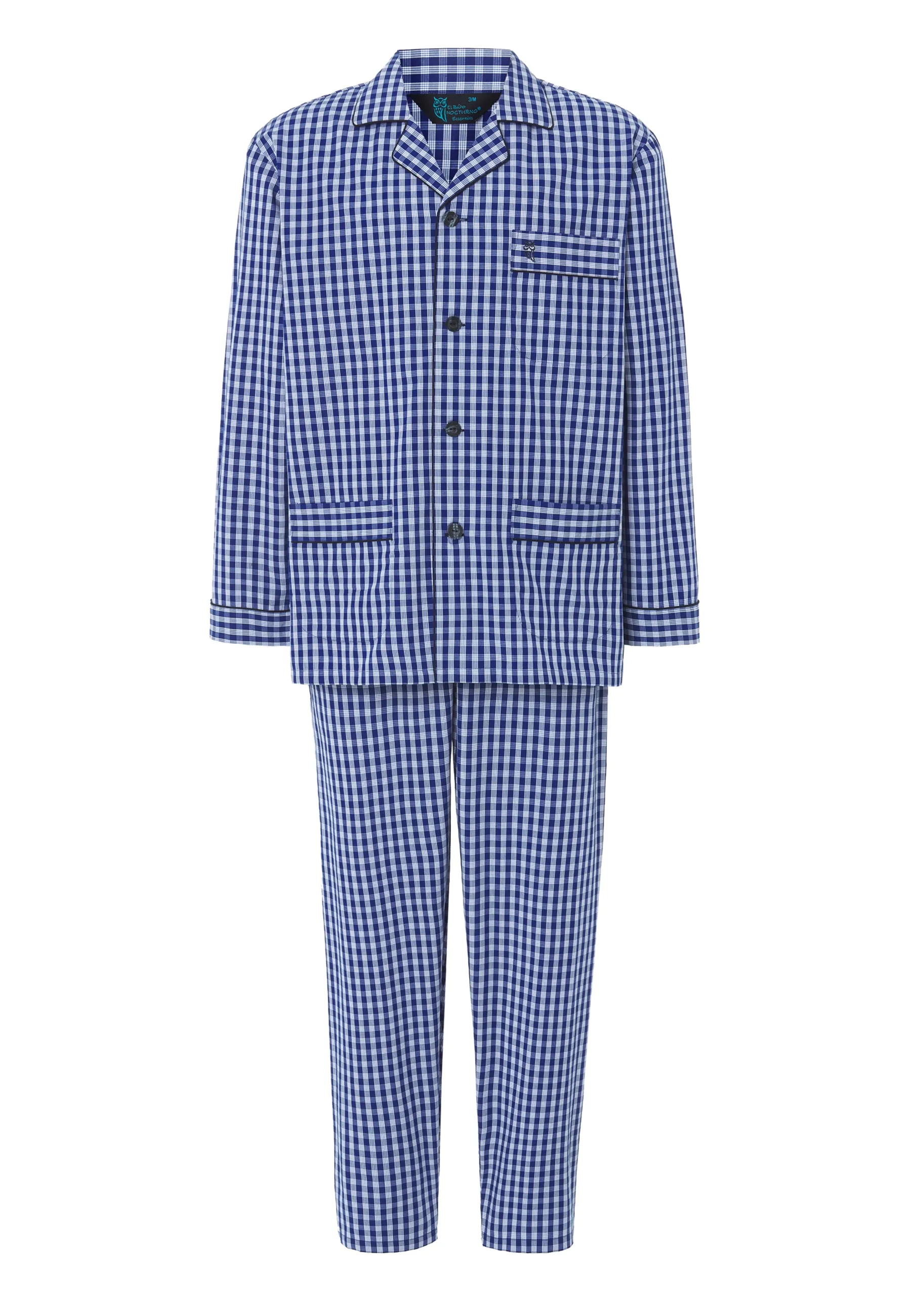 Pijama Hombre Largo Solapa Popelín Cuadros - Azul 1522_38