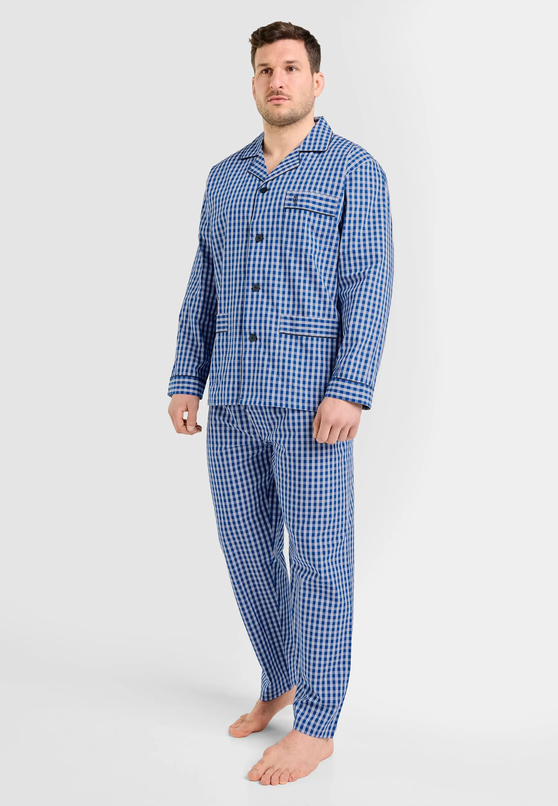 Pijama Hombre Largo Solapa Popelín Cuadros - Azul 1522_38