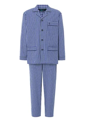 Pijama Hombre Largo Solapa Popelín Cuadros - Azul 1522_38