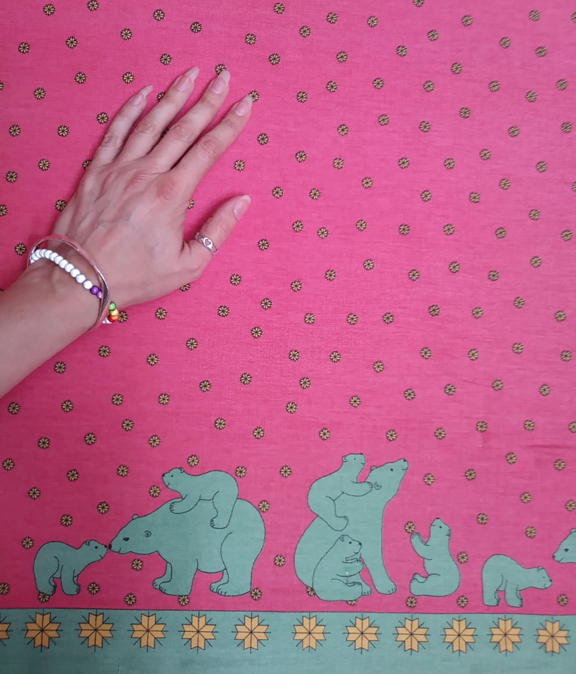 Pink/Green Polar Bear Fabric - Oilcloth