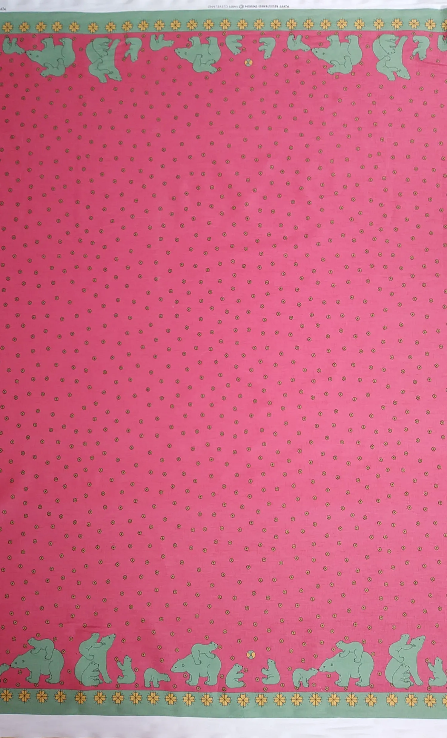 Pink/Green Polar Bear Fabric - Oilcloth