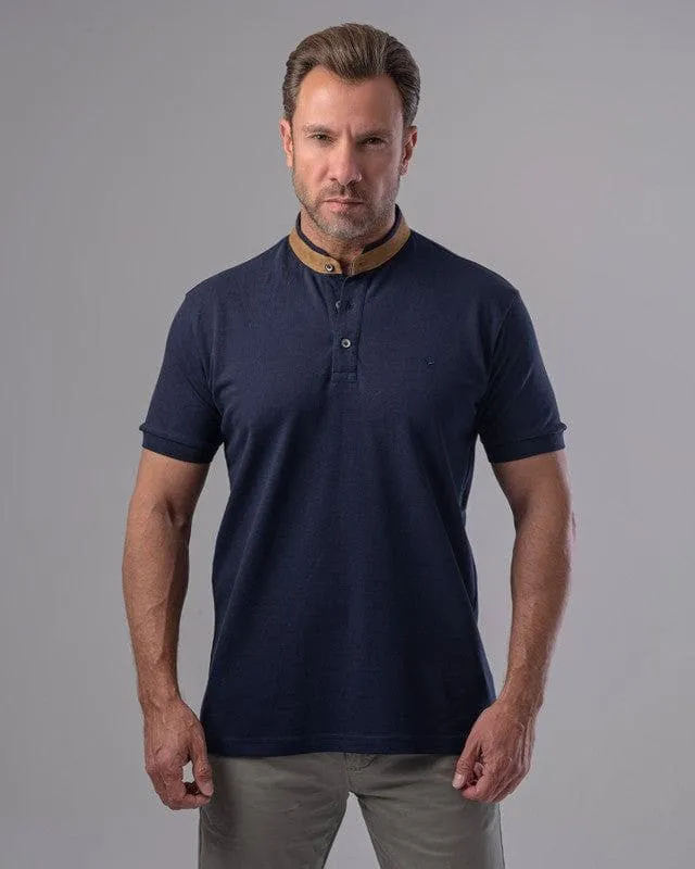 PLAIN MANDARIN COLLAR POLO SHIRT - NAVY