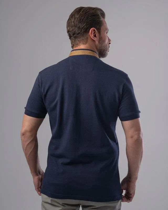 PLAIN MANDARIN COLLAR POLO SHIRT - NAVY