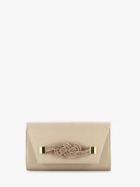 Pochette soft con fiocco strass beige