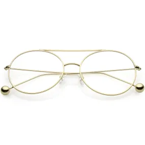 Premium Oversize Round Clear Flat Lens Metal Aviator Glasses