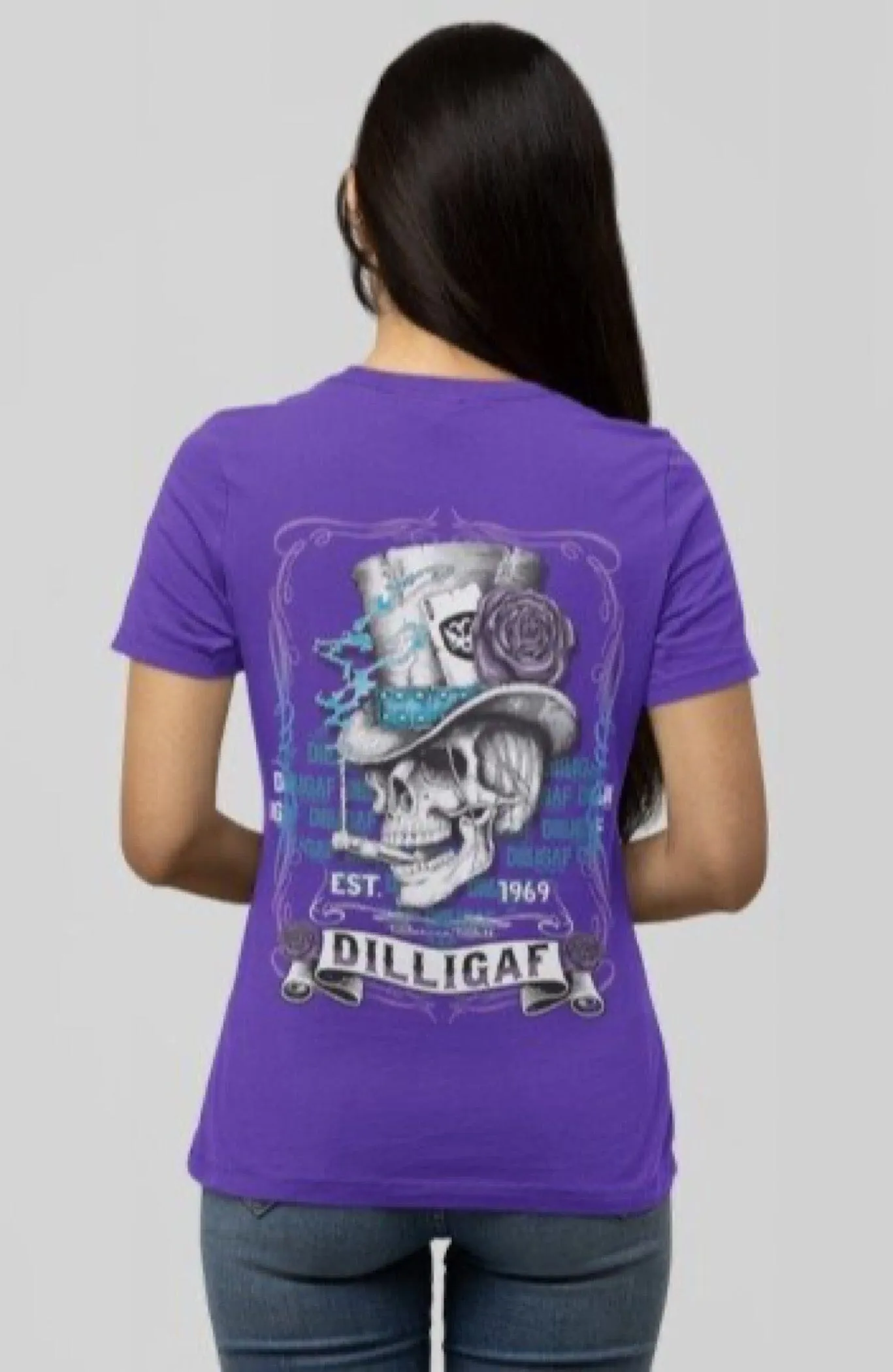 Purple and Blue Scroll Skull V Neck