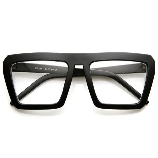 Retro Flat Top Block Aviator Clear Lens Glasses