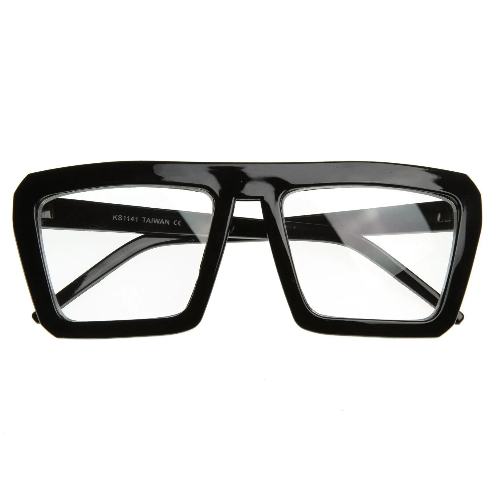 Retro Flat Top Block Aviator Clear Lens Glasses