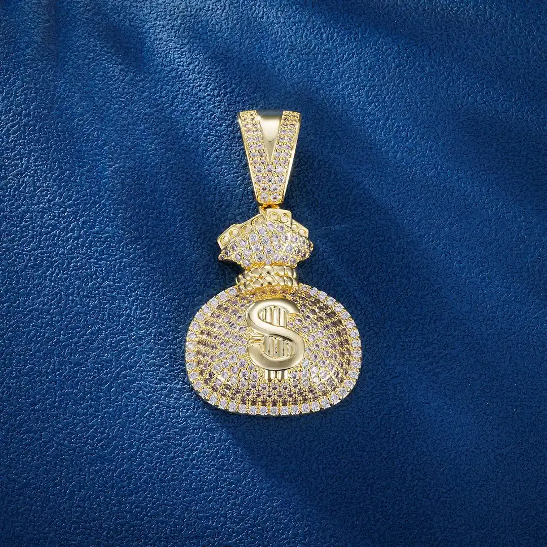 S925 Moissanite Mini Dollar Money Bag Pendant