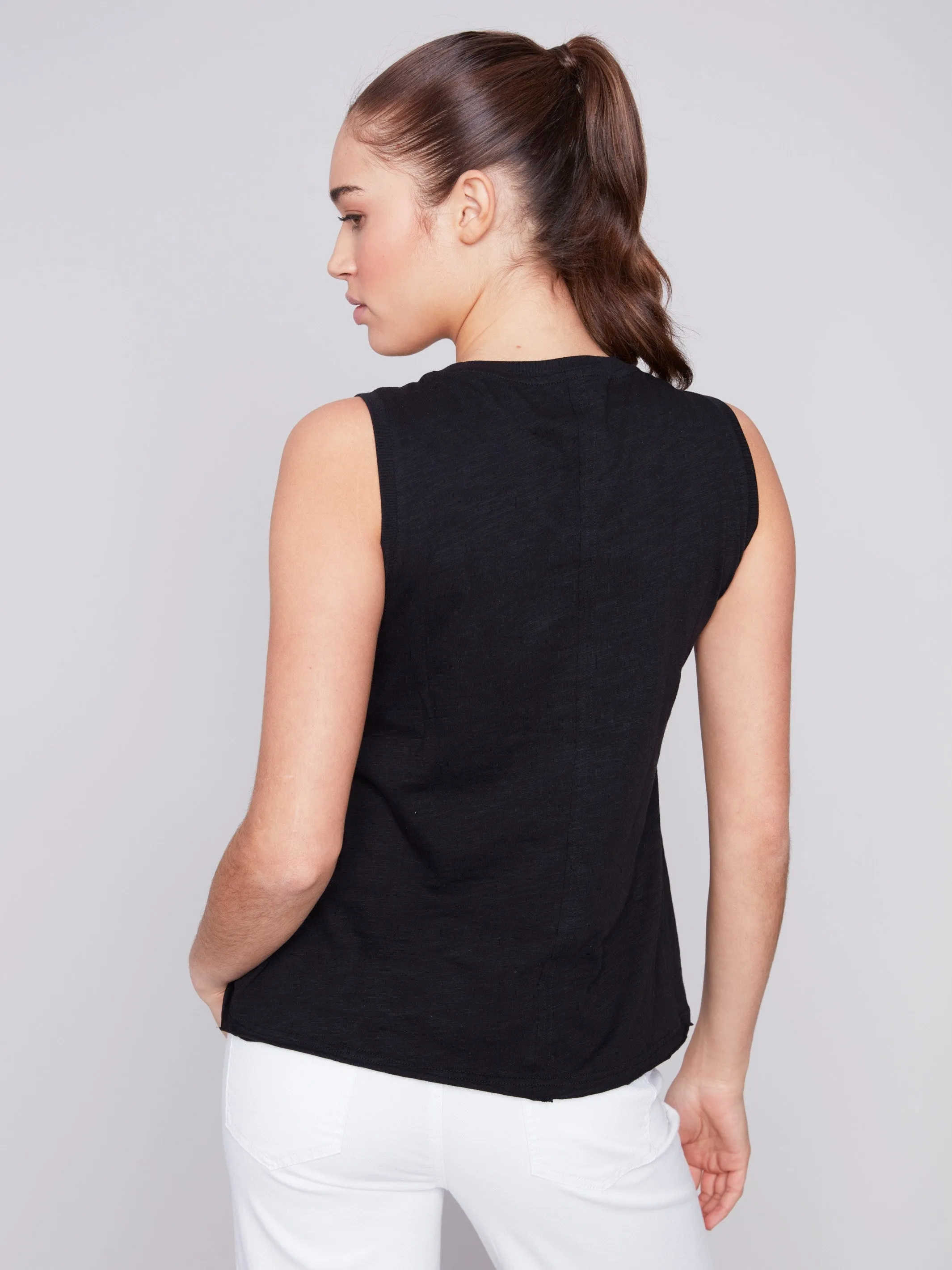 Sleeveless Organic Cotton Slub Knit Top - Black