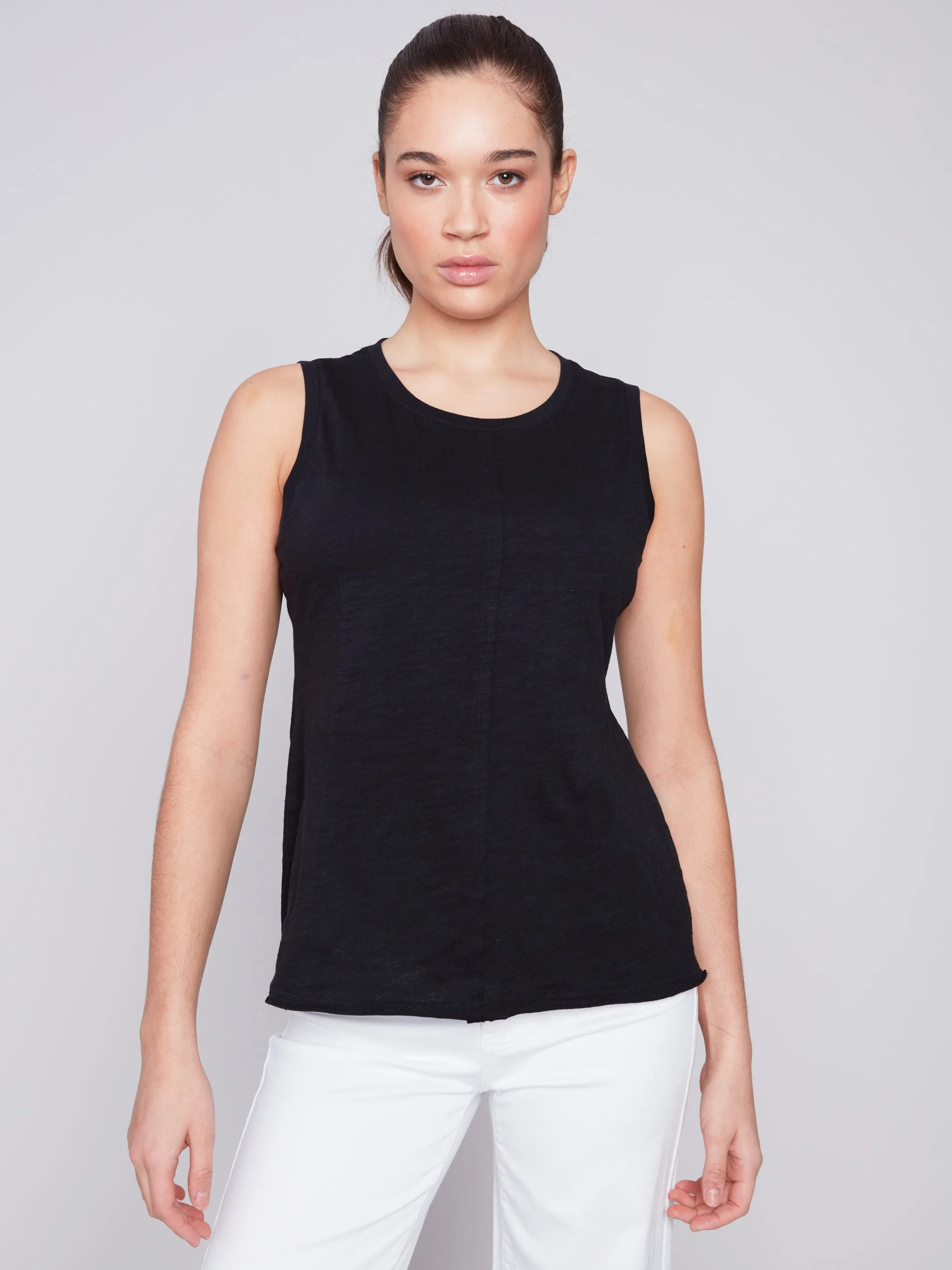 Sleeveless Organic Cotton Slub Knit Top - Black