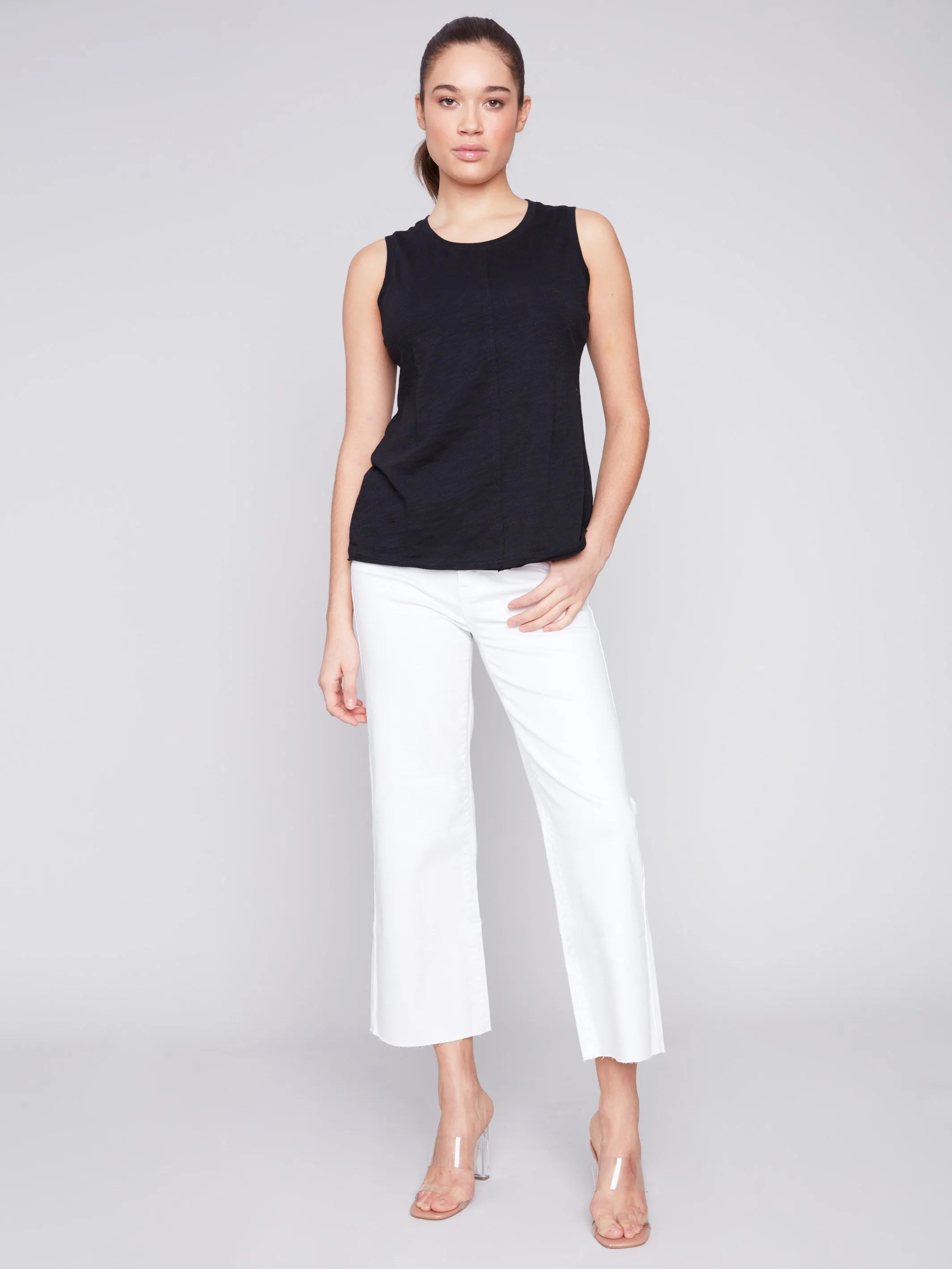 Sleeveless Organic Cotton Slub Knit Top - Black