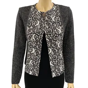 St. John Dark Gray Metallic Crystal Lace Print Knit Jacket Size 4