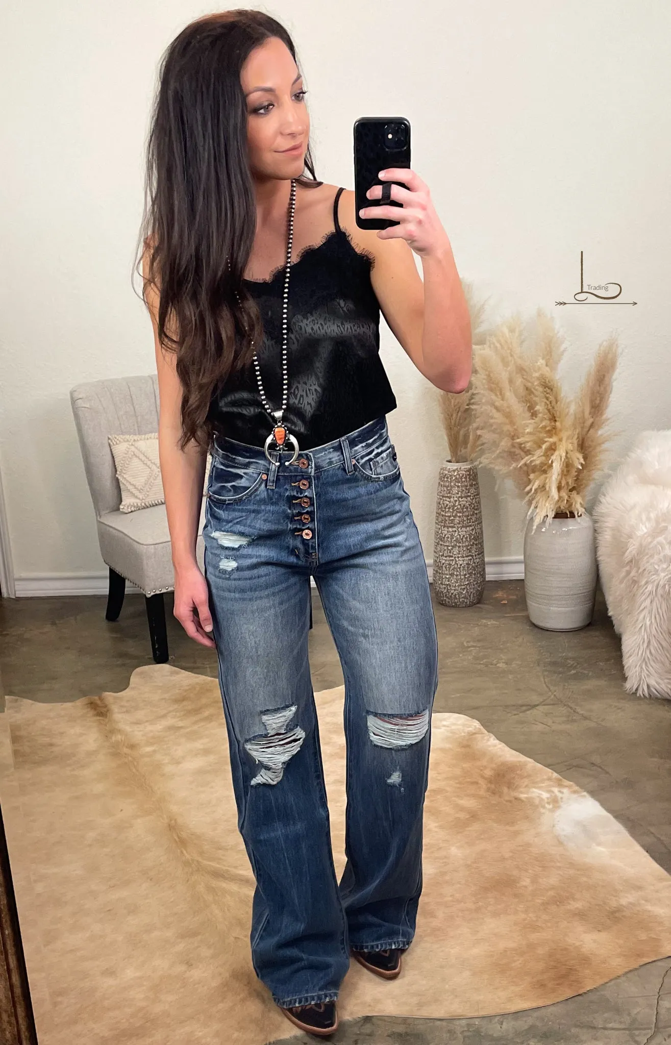 The Josey ~ Distressed Wide Leg Jeans