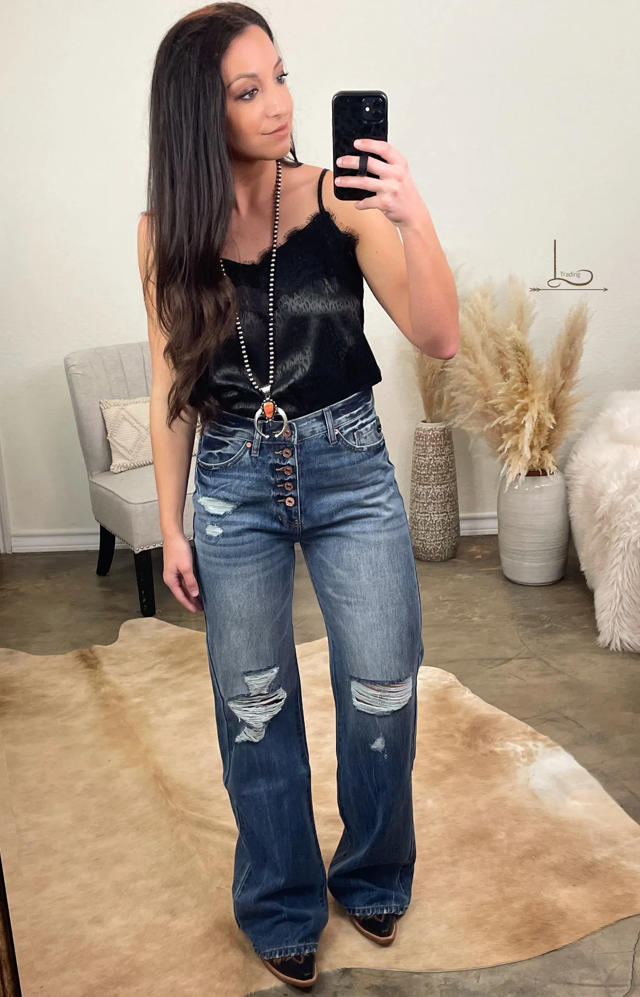 The Josey ~ Distressed Wide Leg Jeans