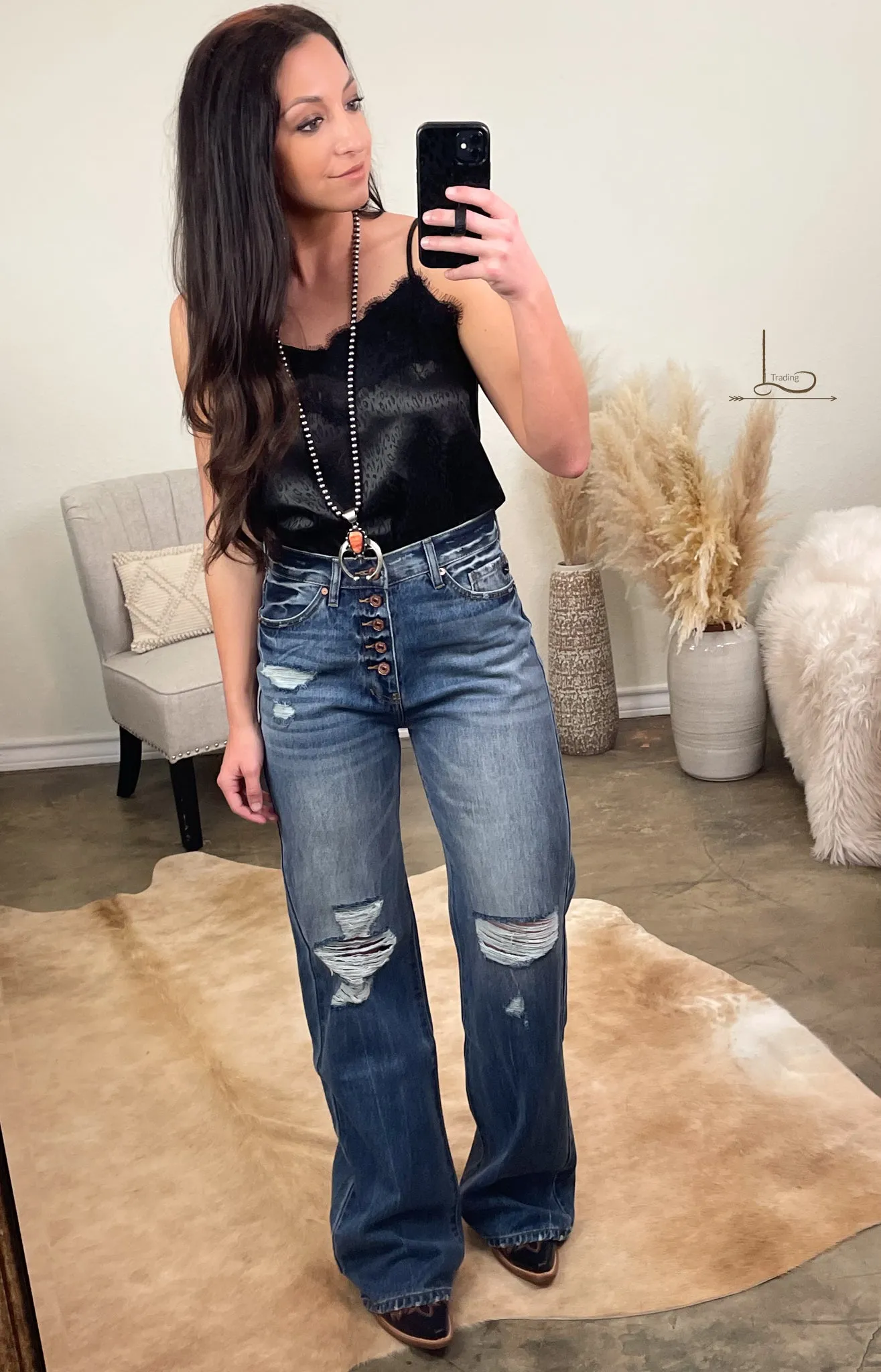 The Josey ~ Distressed Wide Leg Jeans