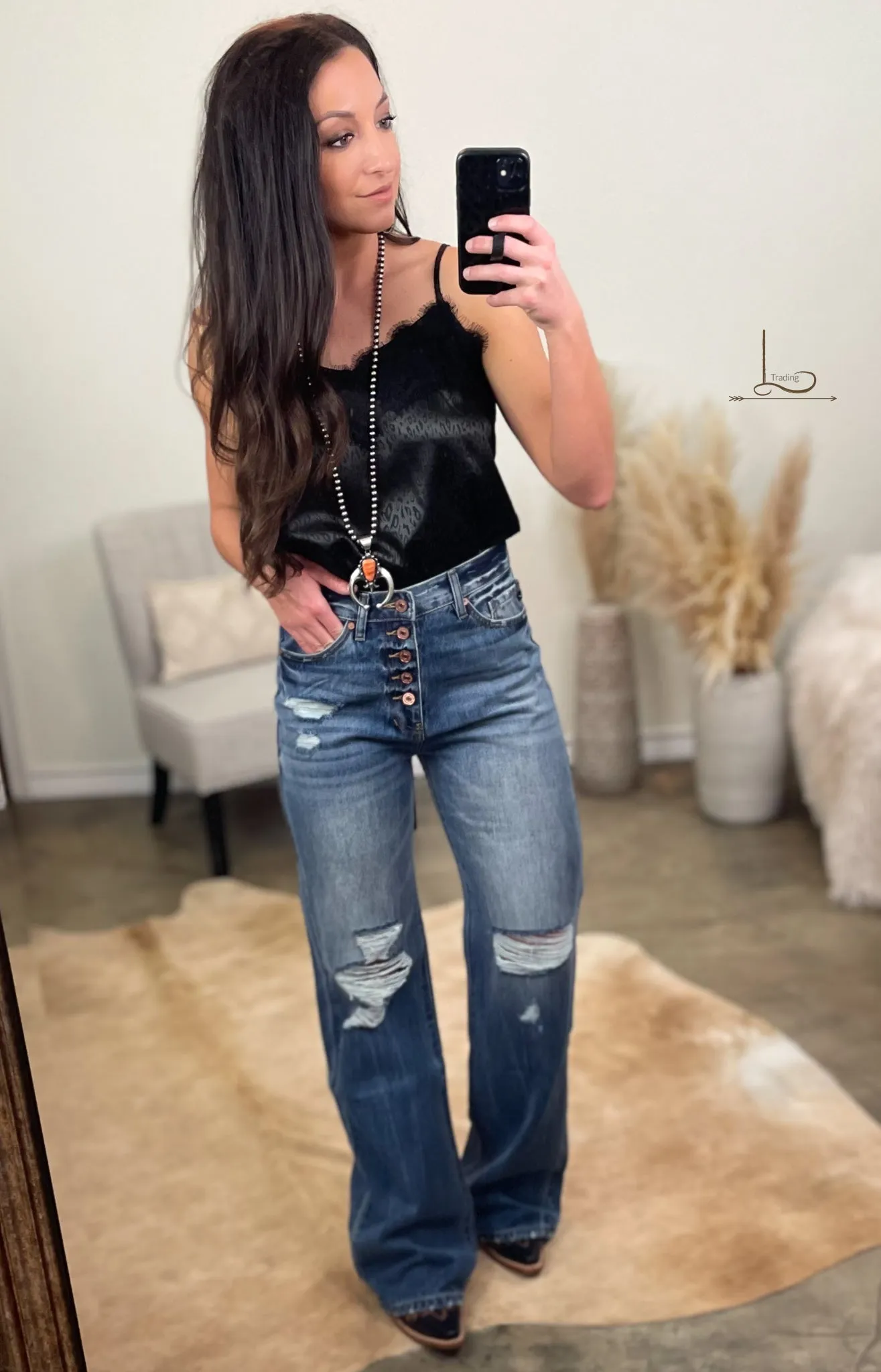 The Josey ~ Distressed Wide Leg Jeans