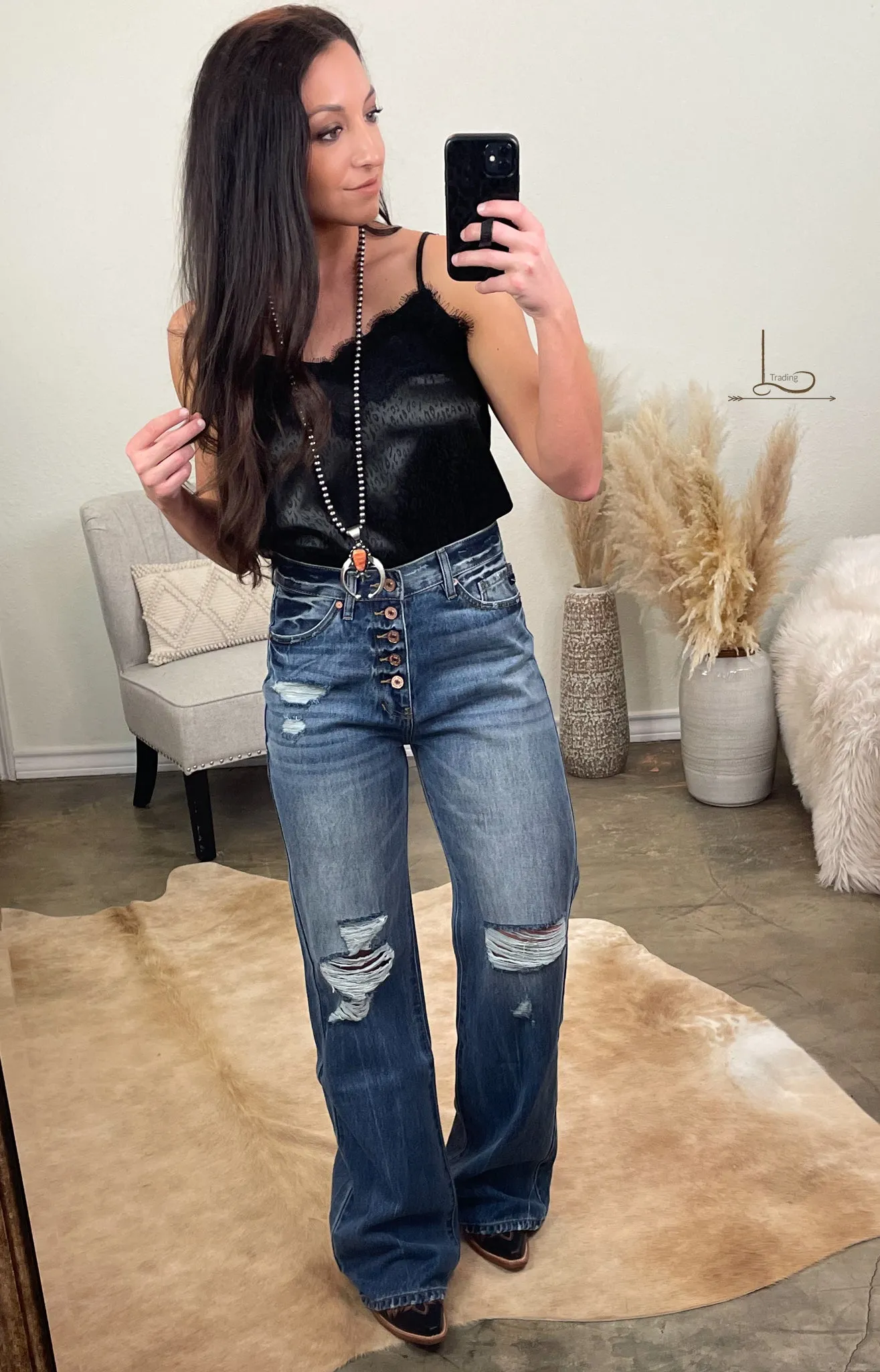 The Josey ~ Distressed Wide Leg Jeans