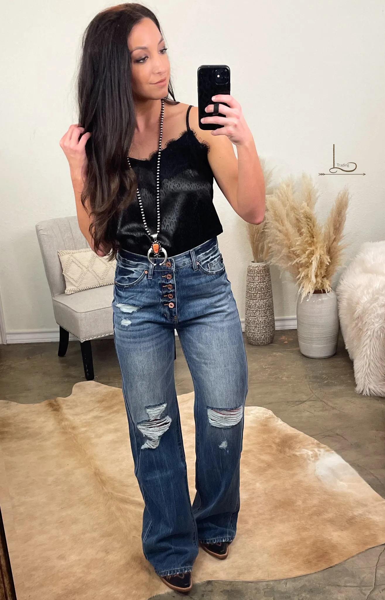 The Josey ~ Distressed Wide Leg Jeans