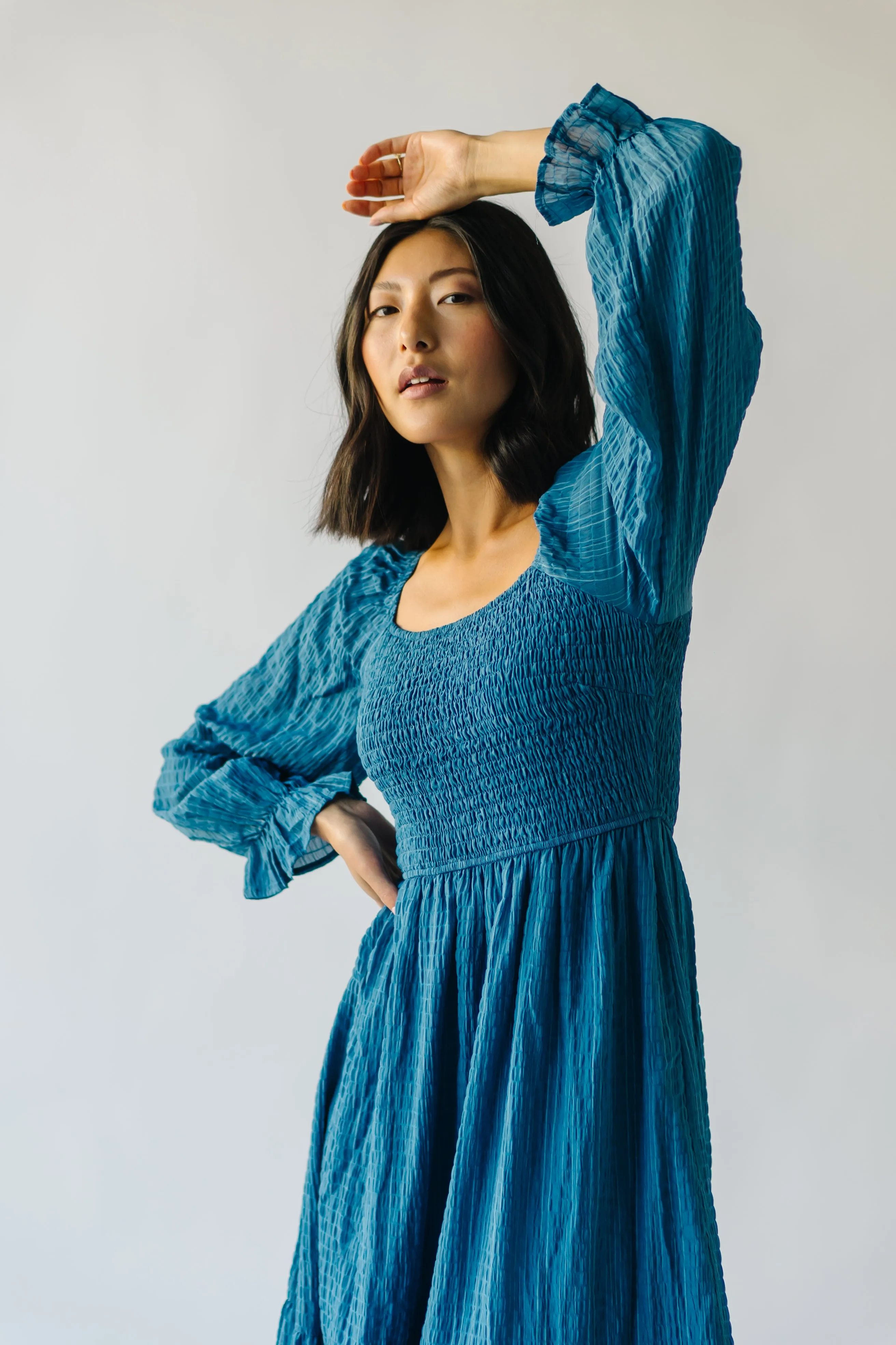 The Macedonia Tiered Midi Dress in Blue