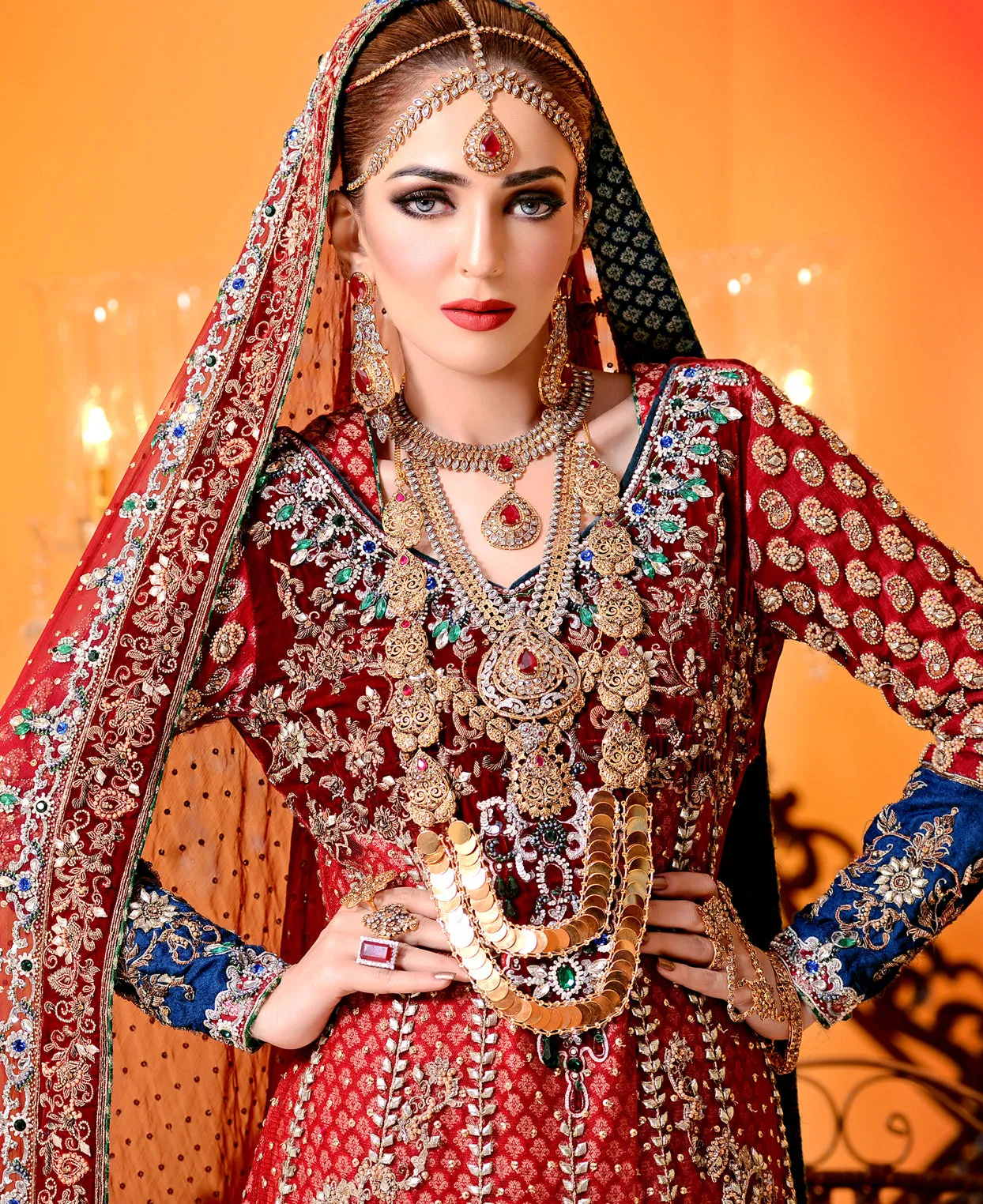 The Royal Tale - Two layered Classic Bridal Set in treated rubies and polki Art work