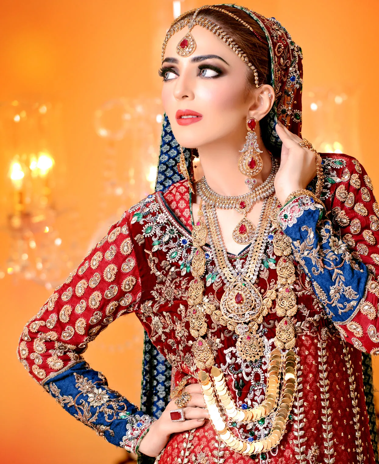 The Royal Tale - Two layered Classic Bridal Set in treated rubies and polki Art work