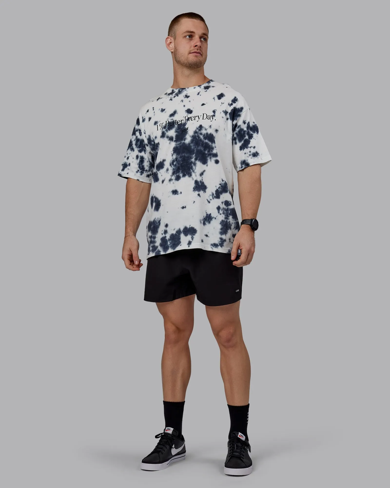 Unisex 1% Better Heavyweight Tee Oversize - White-Black Tie Dye