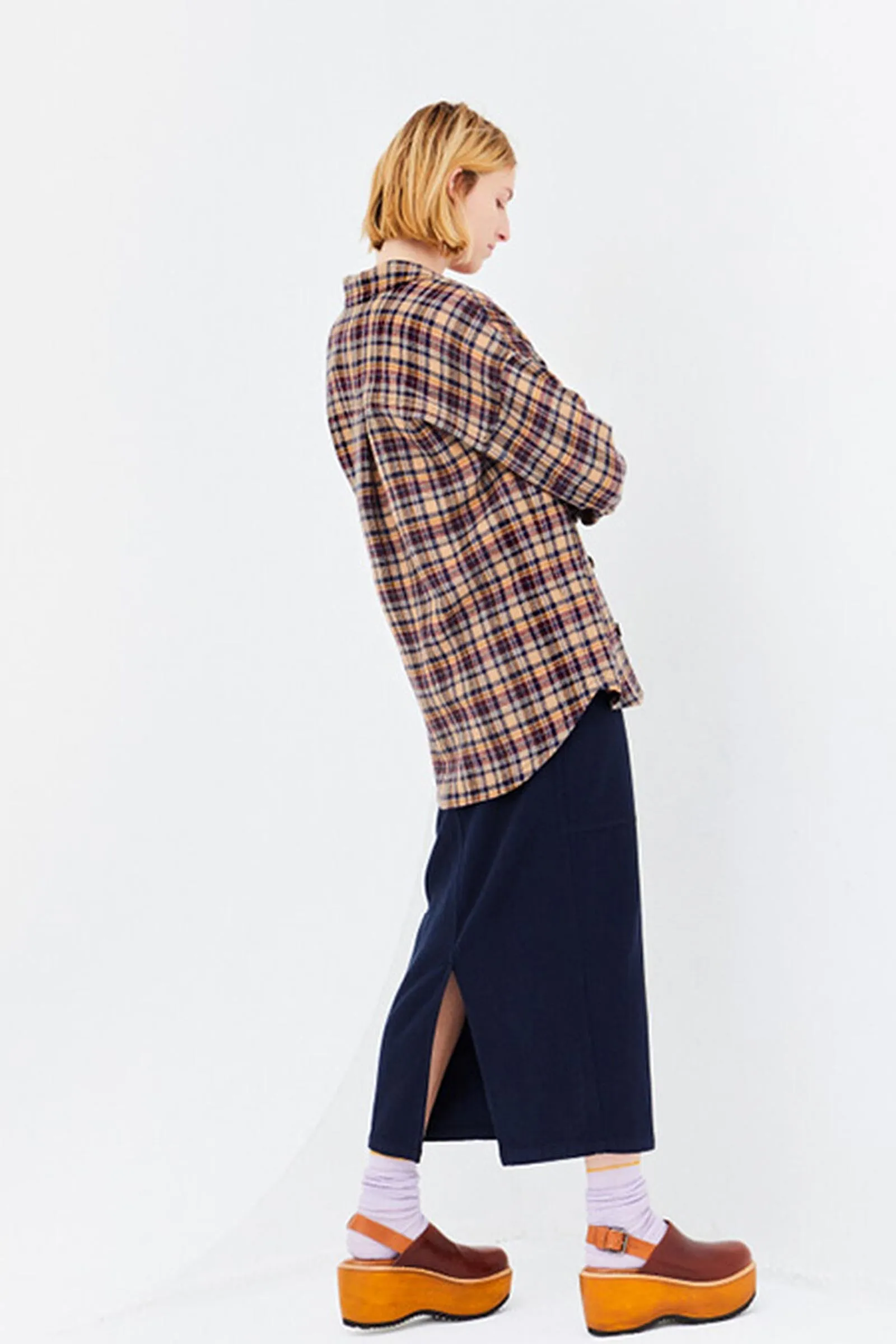 Washed Twill Cotton Long Skirt