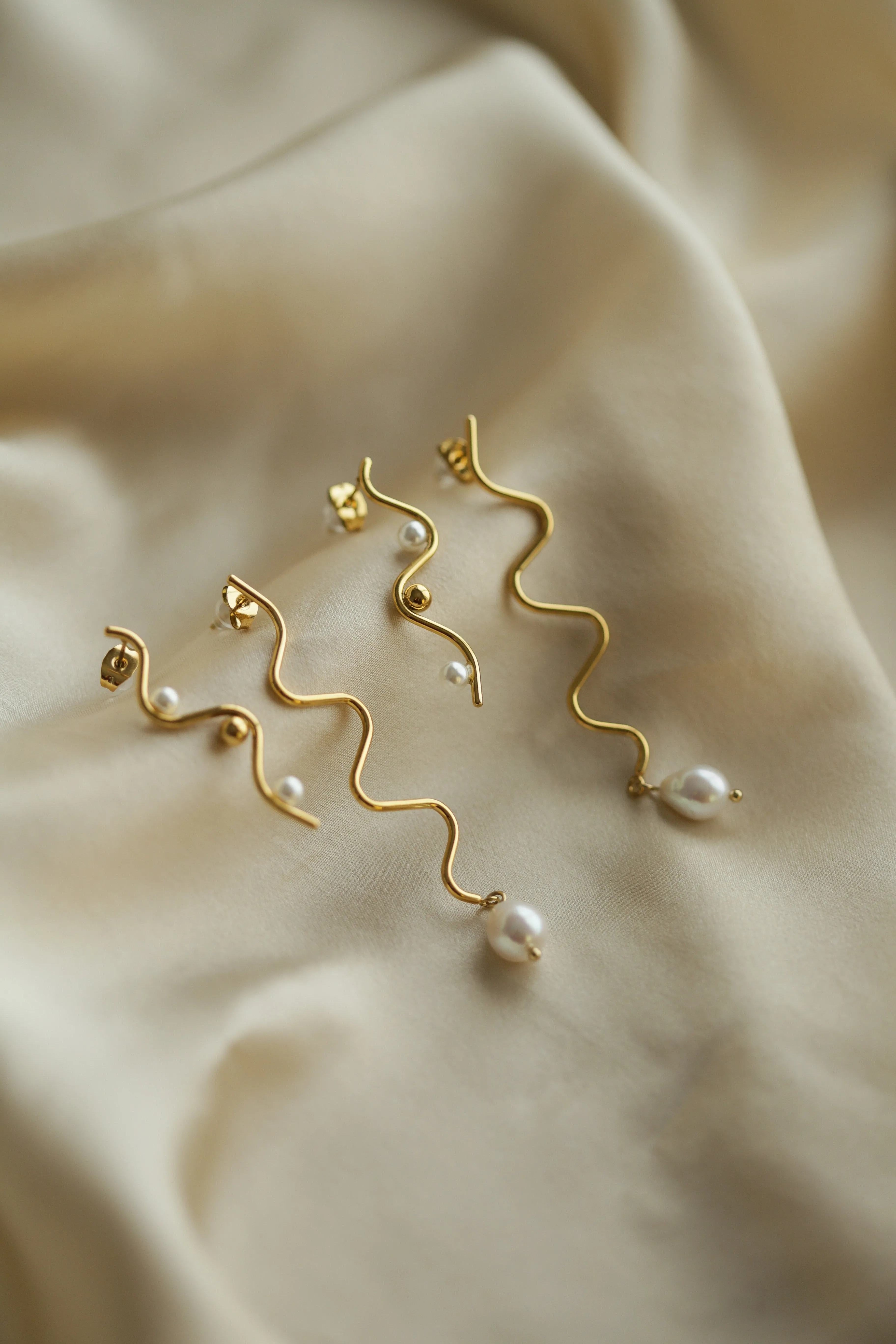 Wave & Pearl Drop Earrings