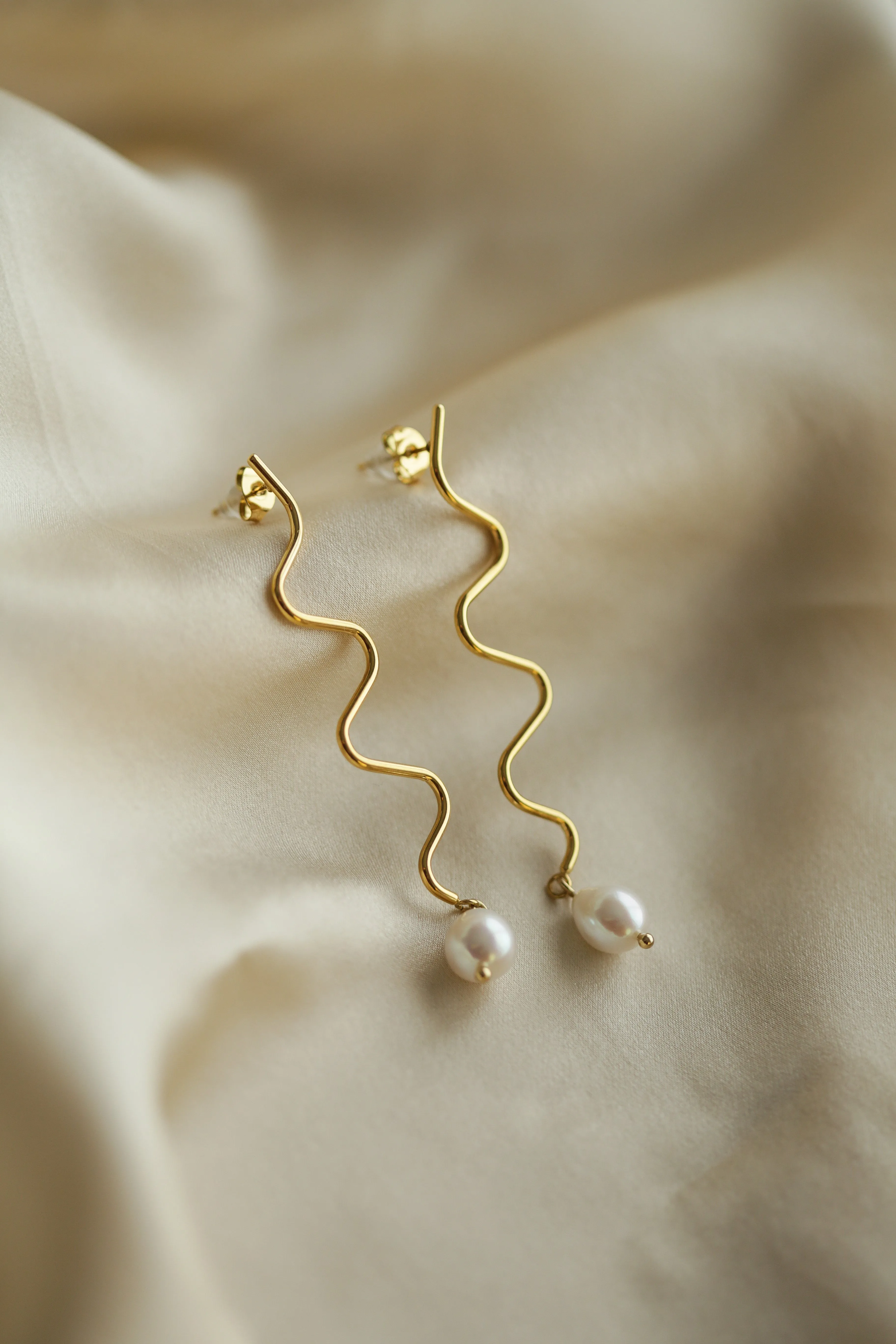 Wave & Pearl Drop Earrings