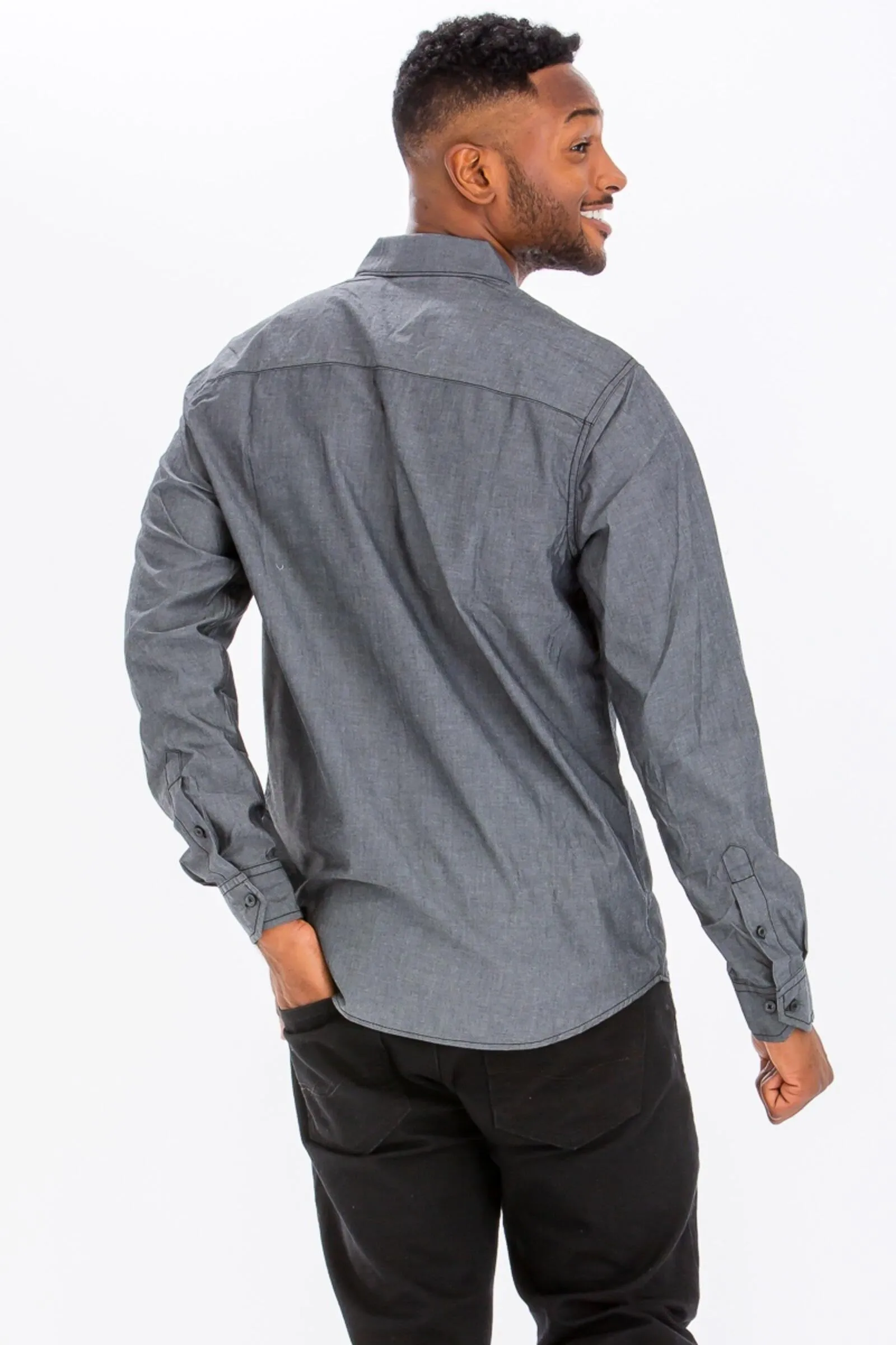 WEIV Dark Denim Long Sleeved Button Down Shirt