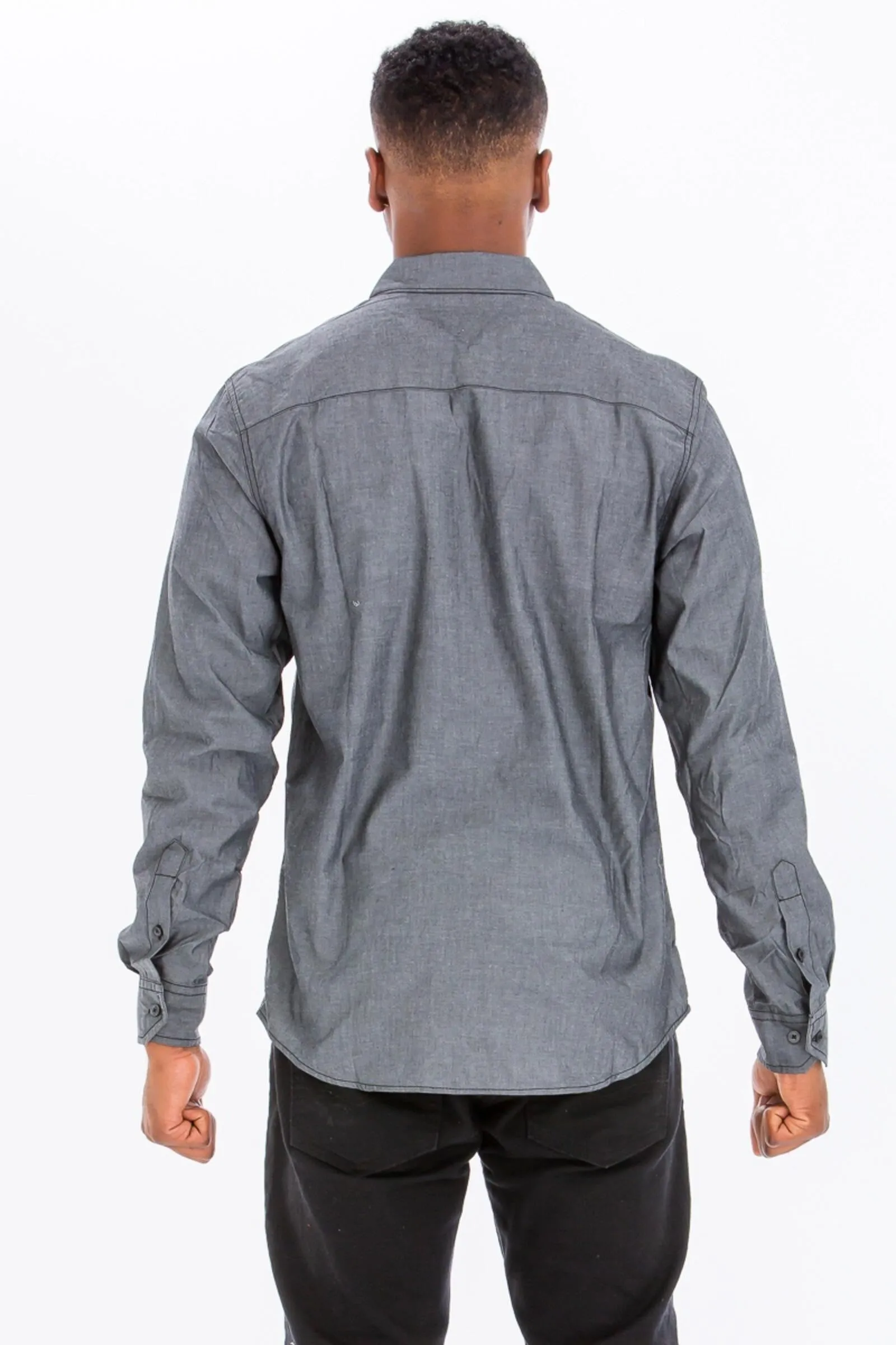 WEIV Dark Denim Long Sleeved Button Down Shirt