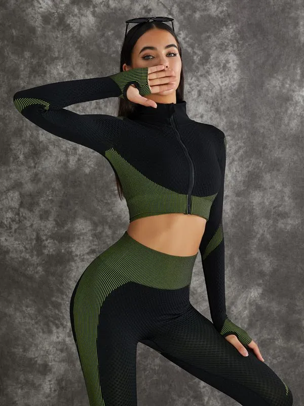 ZASUWA Female 3 Pieces Long Sleeve Zippers Fitness Suit